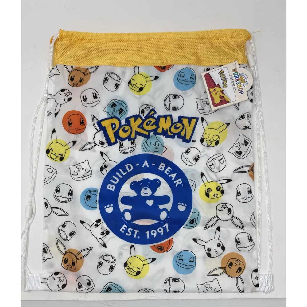 BUILD A BEAR  "Pokemon" Carry BackPack Bag w/Adj. Drawstring, Mesh, Multi, NWT